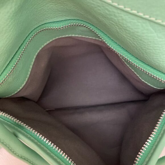 Garnet Hill Leather Purse Bag Green Italy Double Handles & Shoulder Strap - Picture 11 of 11